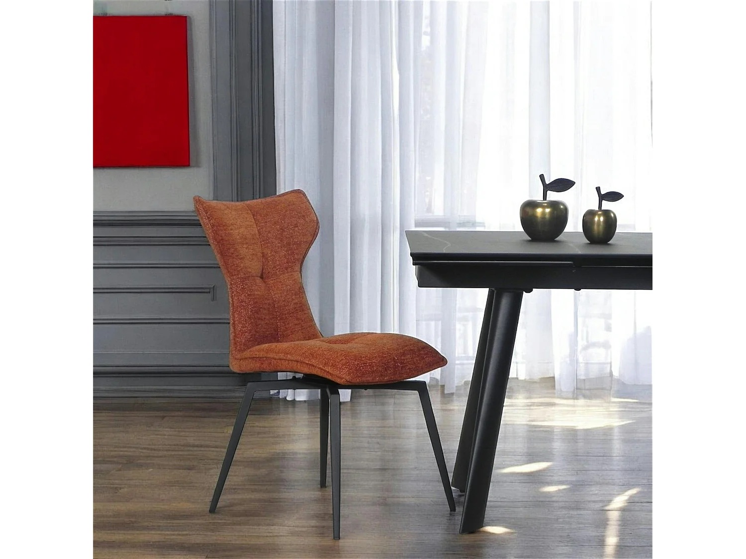 Chaise terracotta pivotante en velours avec passepoil (lot de 2) LOMBARDIE