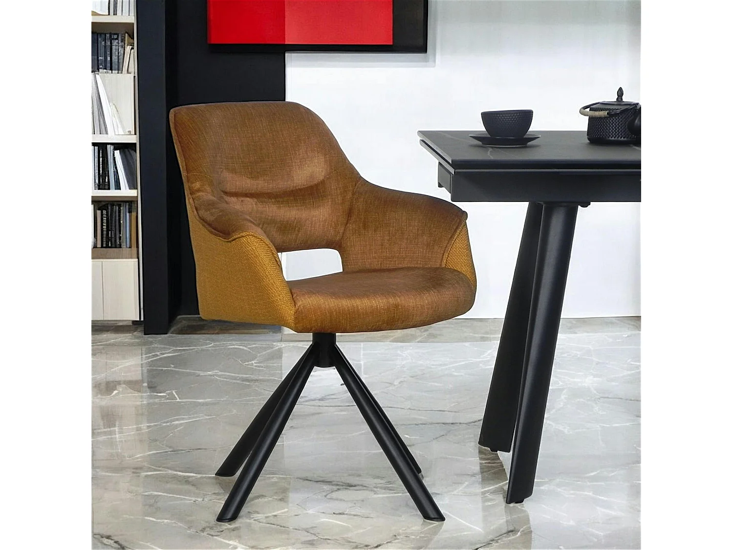 Fauteuil pivotant bi-matière, couleur moutarde (lot de 2) IENA