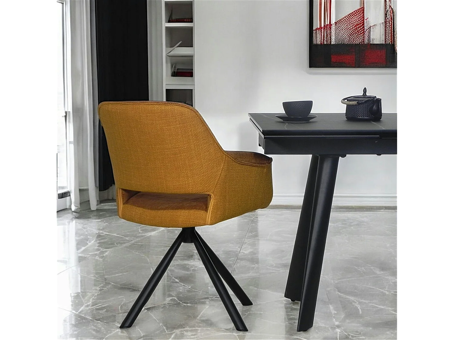 Fauteuil pivotant bi-matière, couleur moutarde (lot de 2) IENA