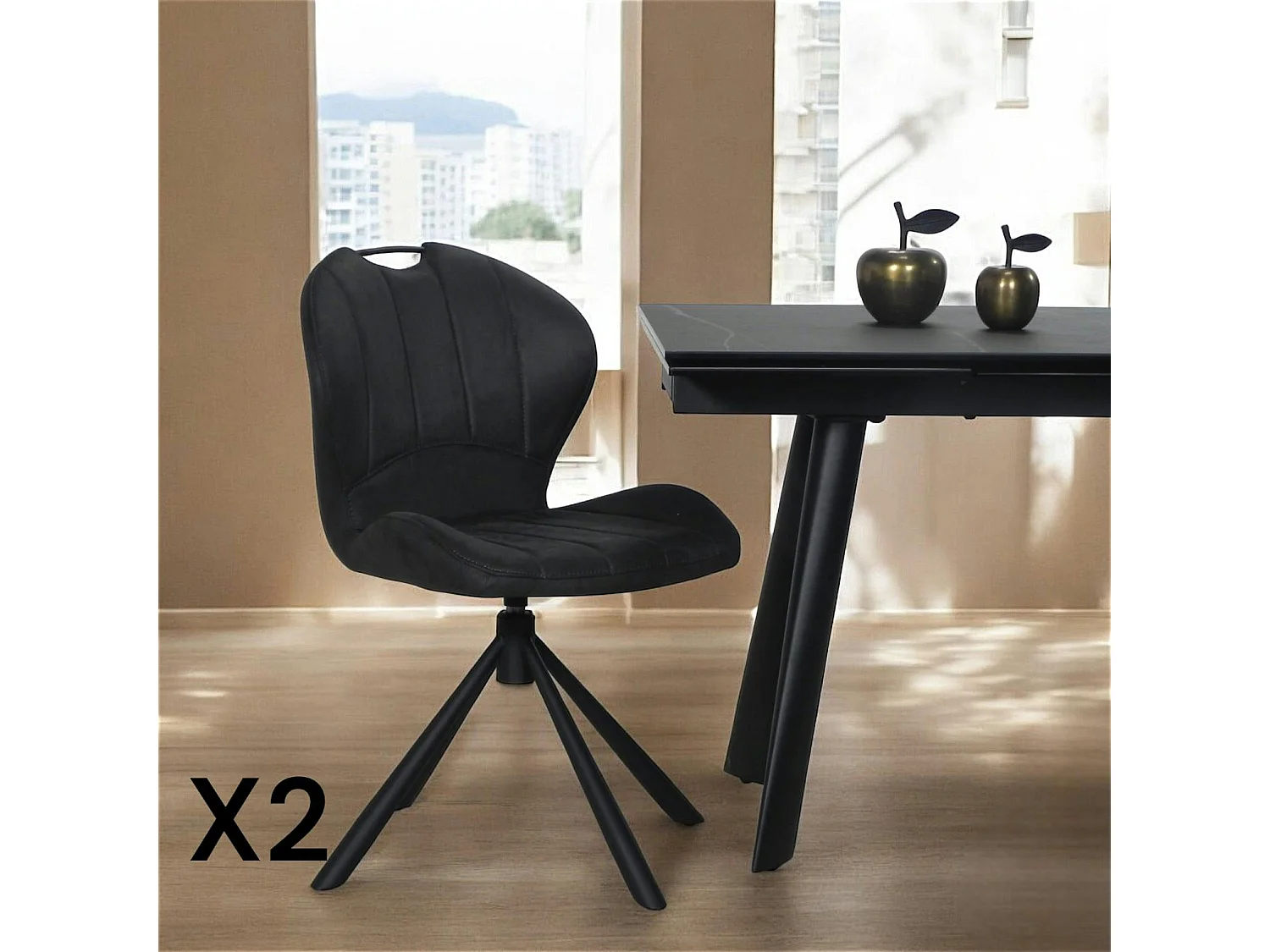 Chaise pivotante anthracite avec dossier courbe, (lot de 2) LOMBARDIE