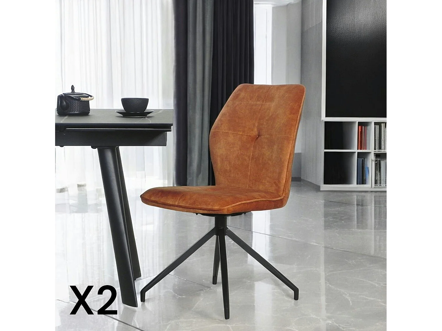 Chaise pivotante moutarde en velours patiné avec poignée (lot de 2) LOMBARDIE