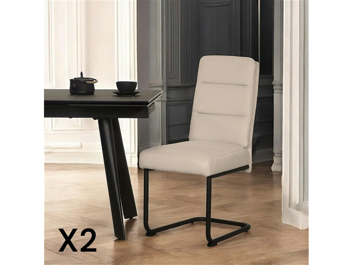 Chaise à dossier haut en tissu beige (lot de 2) LOMBARDIE