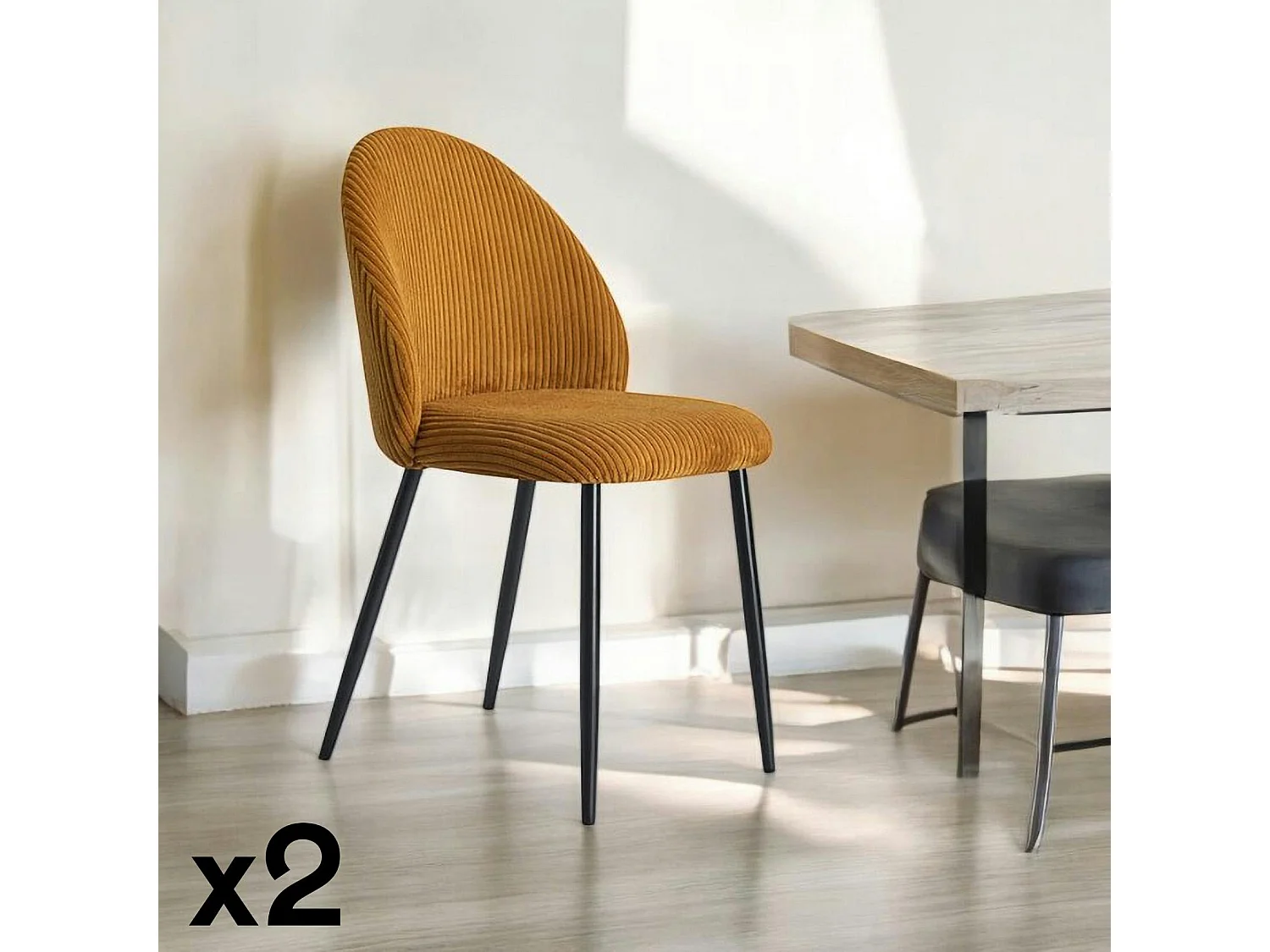Chaise en tissu côtelé moutarde (lot de 2) IENA