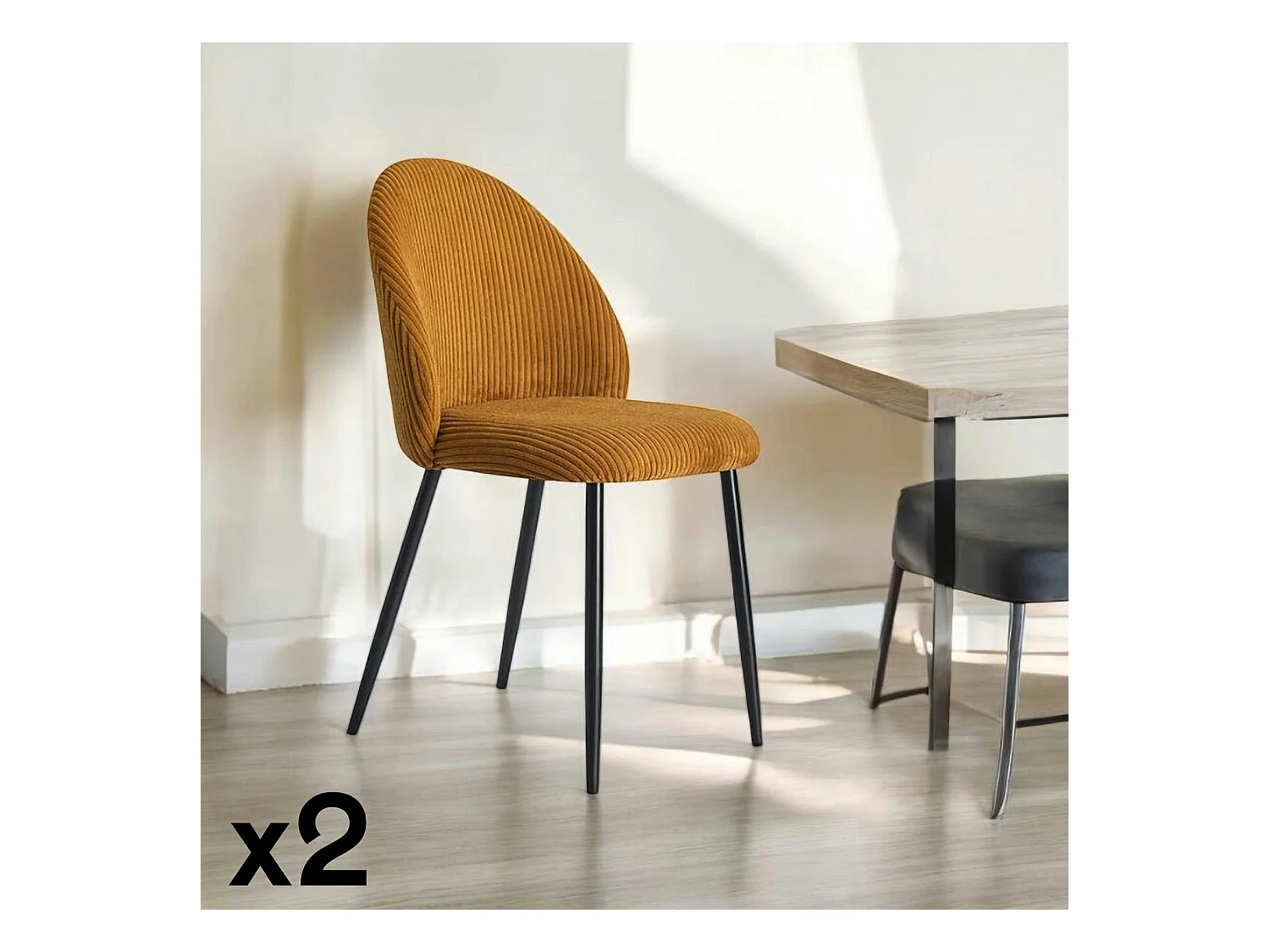 Chaise en tissu côtelé moutarde (lot de 2) IENA