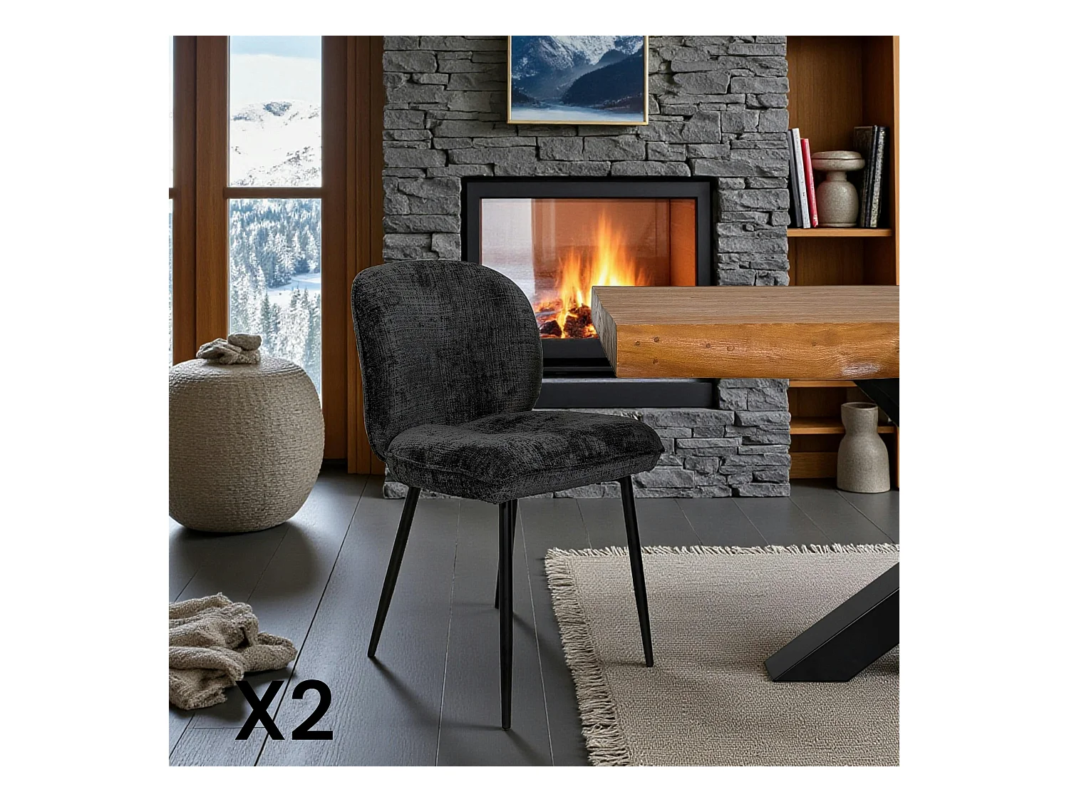 Chaise cosy en tissu noir (lot de 2) IENA