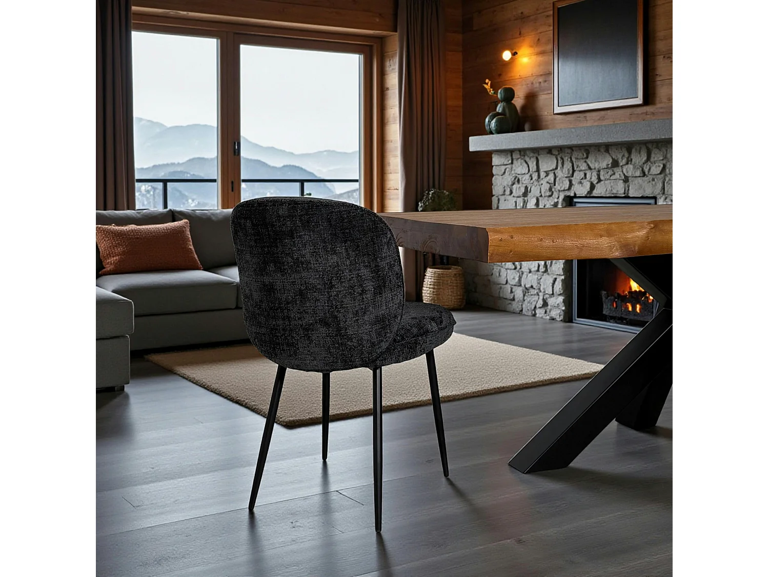 Chaise cosy en tissu noir (lot de 2) IENA