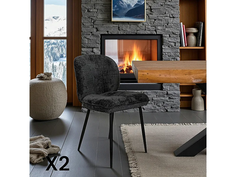 Chaise cosy en tissu noir (lot de 2) IENA