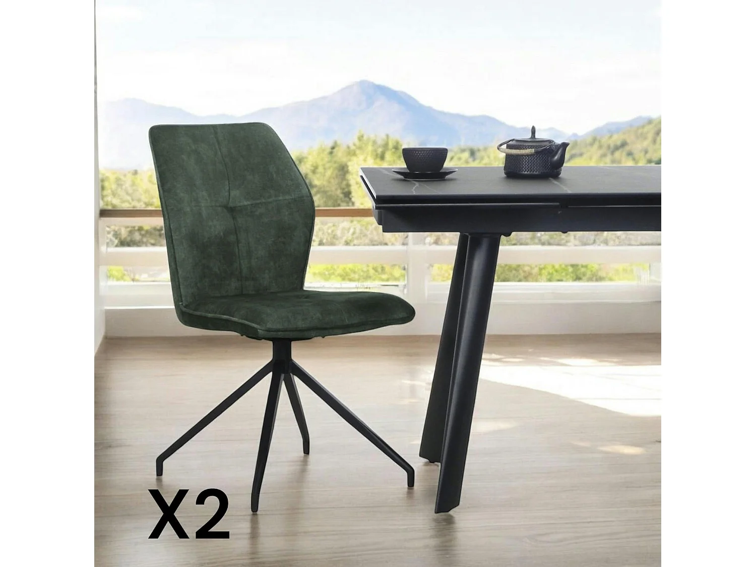 Chaise pivotante vert en velours patiné avec poignée (lot de 2) LOMBARDIE