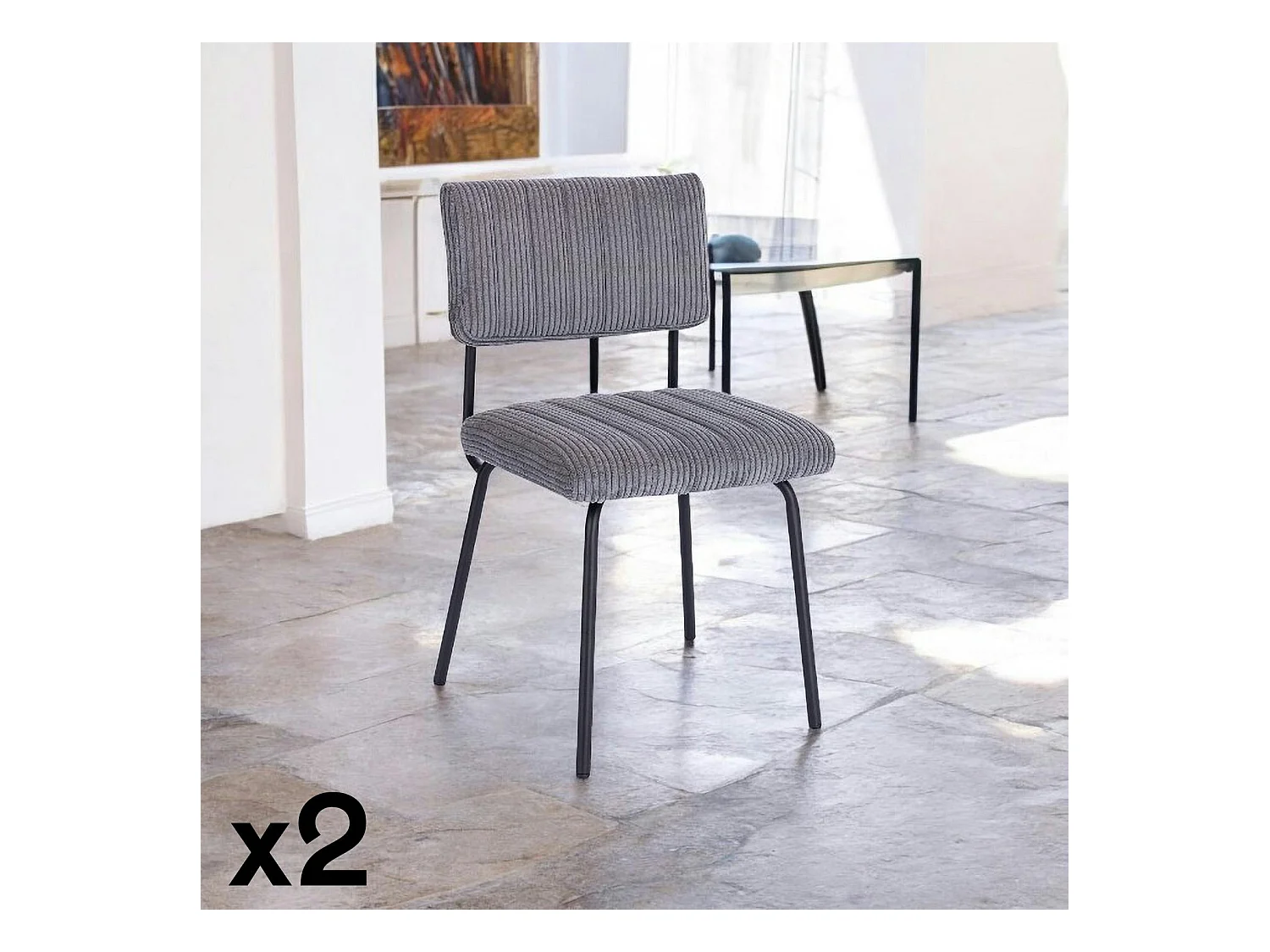 Chaise velours grosses côtes gris (lot de 2) IENA