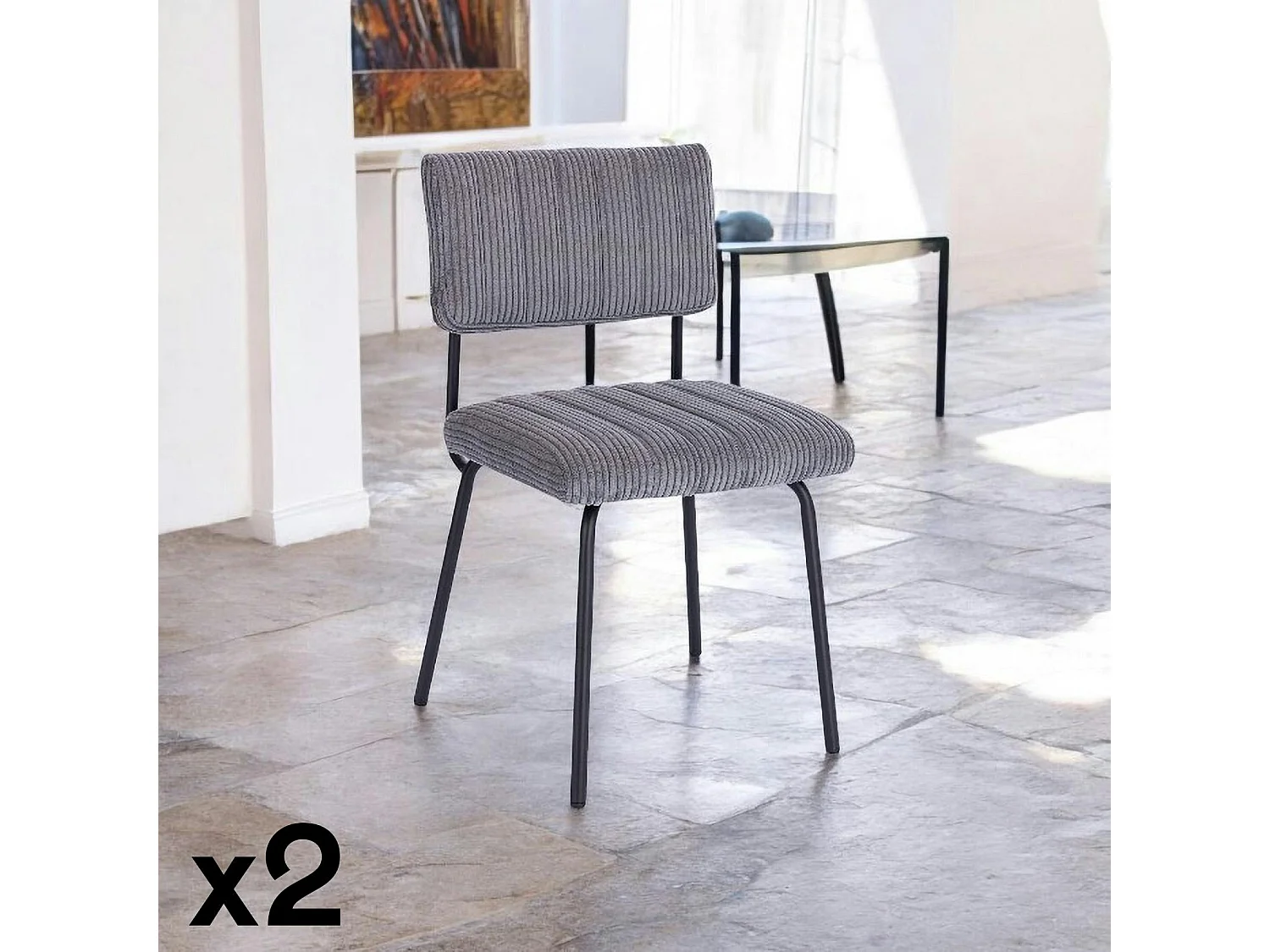 Chaise velours grosses côtes gris (lot de 2) IENA