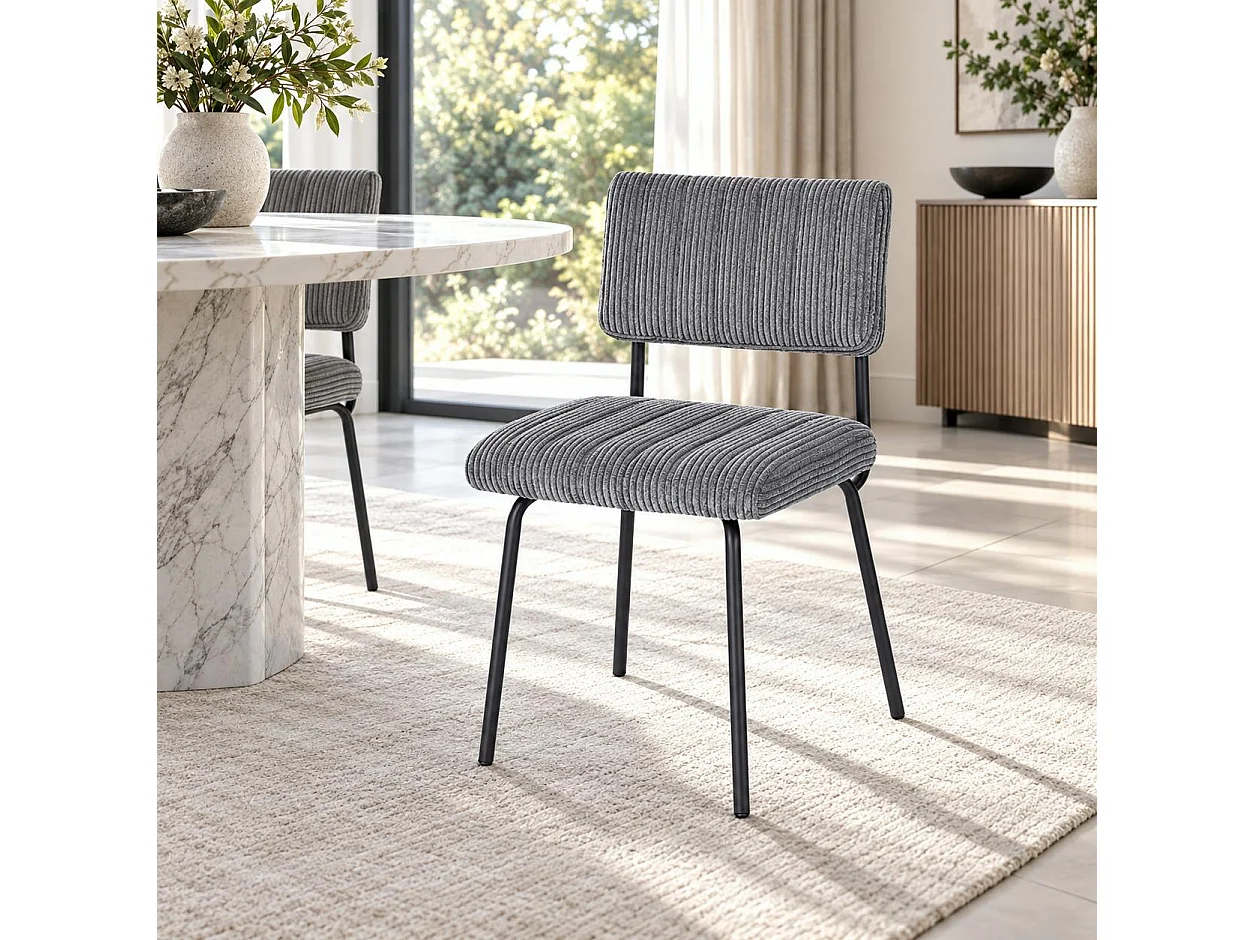 Chaise velours grosses côtes gris (lot de 2) IENA