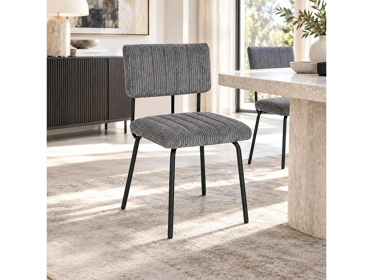 Chaise velours grosses côtes gris (lot de 2) IENA