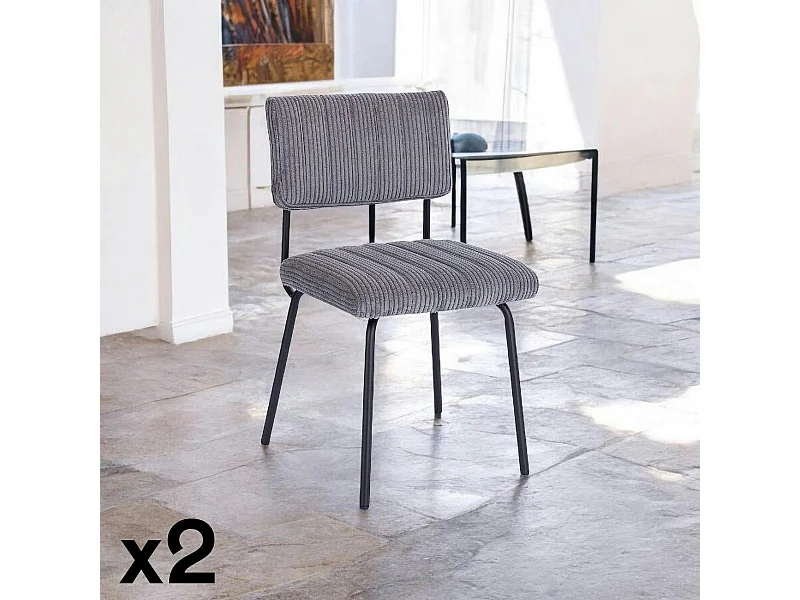 Chaise velours grosses côtes gris (lot de 2) IENA
