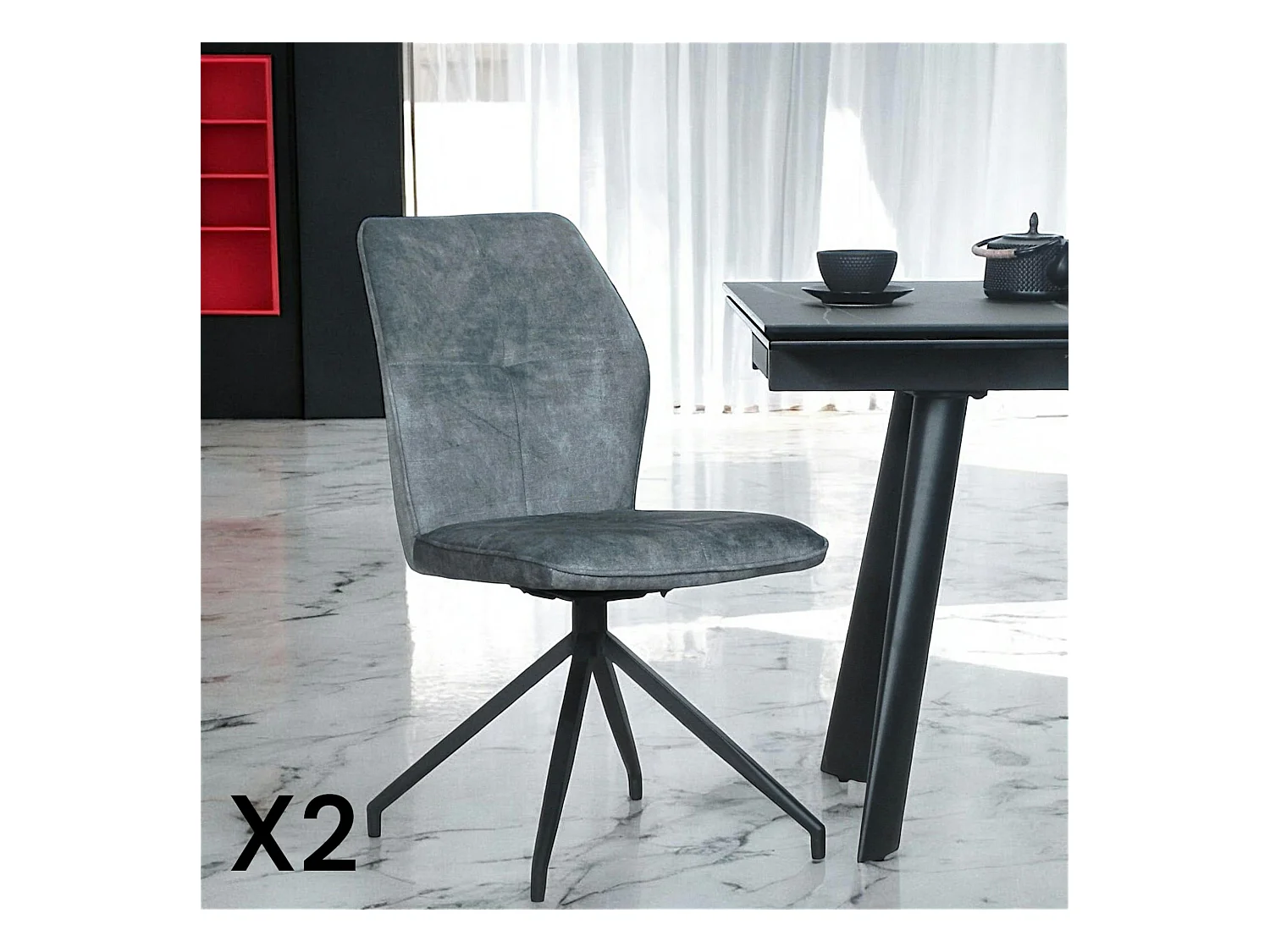 Chaise pivotante bleue en velours patiné avec poignée (lot de 2) LOMBARDIE