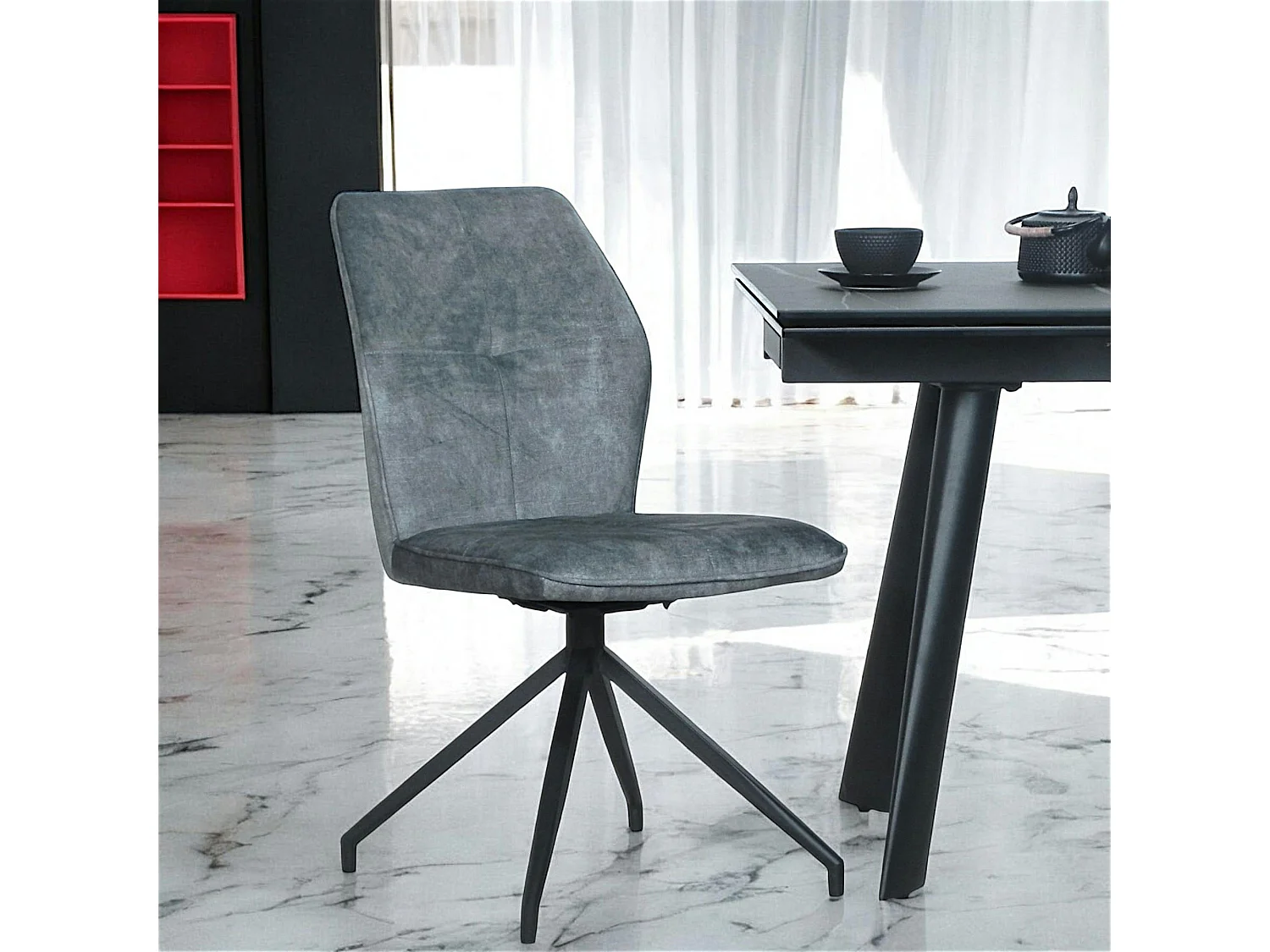 Chaise pivotante bleue en velours patiné avec poignée (lot de 2) LOMBARDIE