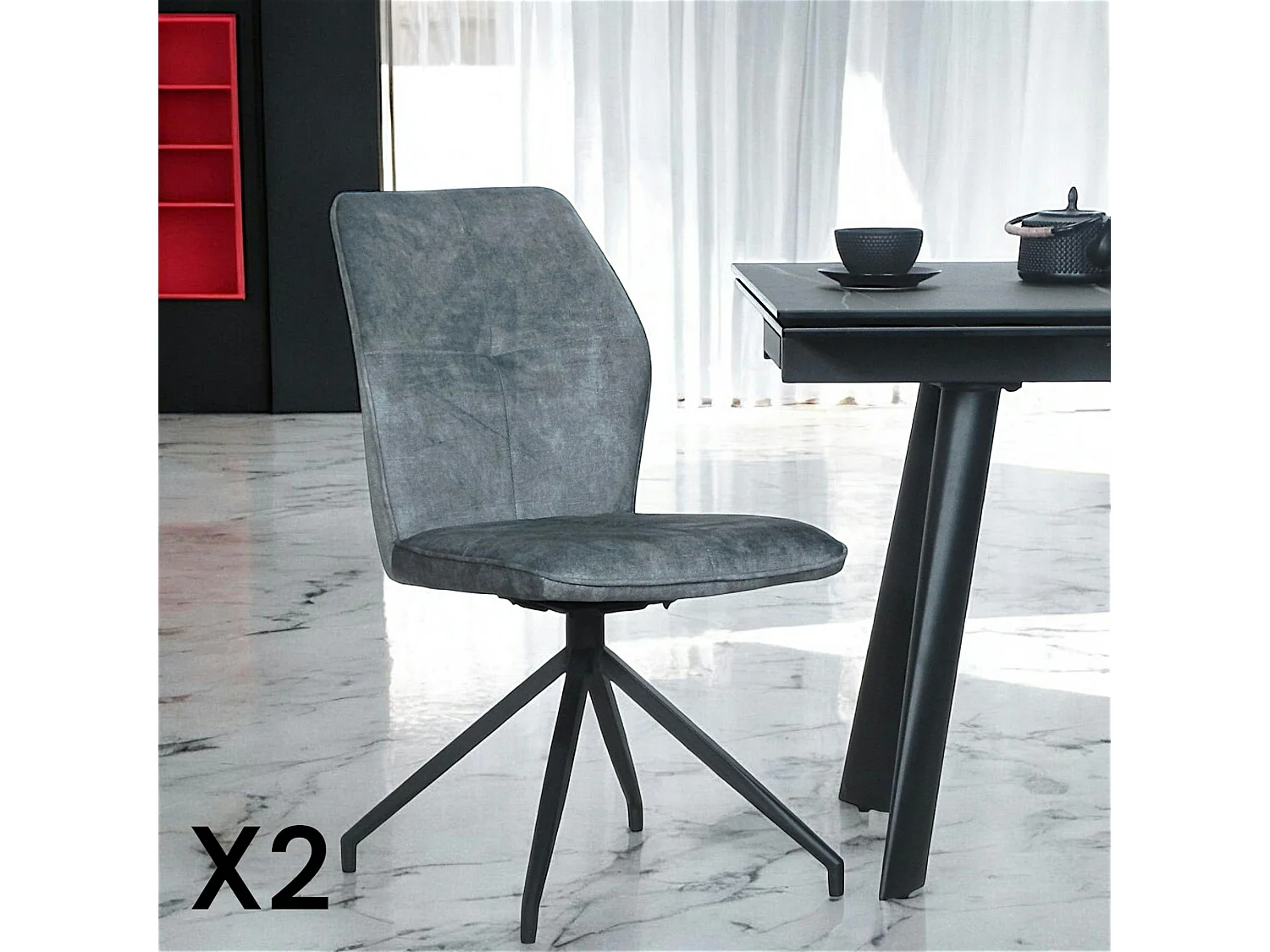 Chaise pivotante bleue en velours patiné avec poignée (lot de 2) LOMBARDIE