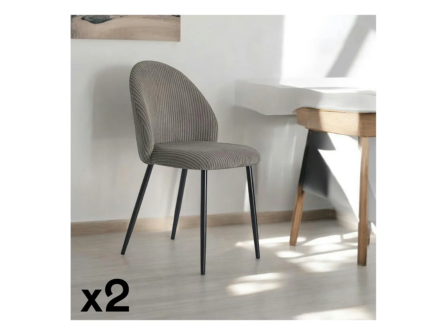 Chaise en tissu côtelé gris (lot de 2) IENA