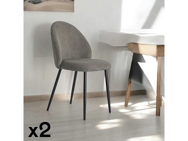 Chaise en tissu côtelé gris (lot de 2) IENA