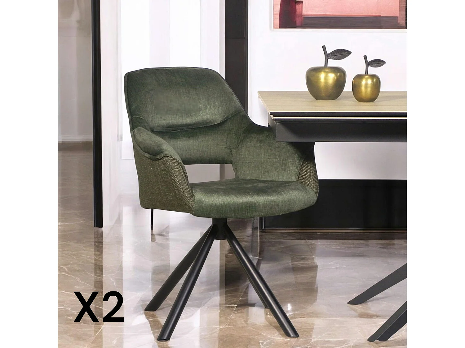 Fauteuil pivotant bi-matière, couleur verte (lot de 2) IENA