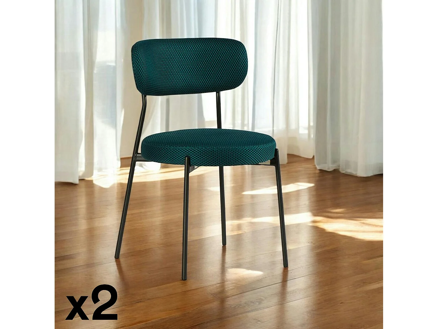 Chaise en tissu résille matelassée bleu (lot de 2) IENA