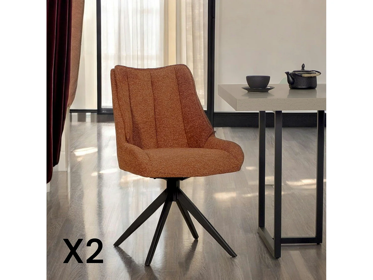 Chaise terracotta pivotante en velours texturé (lot de 2) IENA