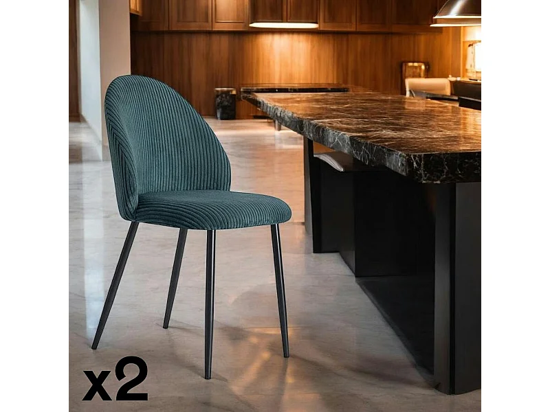 Chaise en tissu côtelé bleu pétrole (lot de 2) IENA