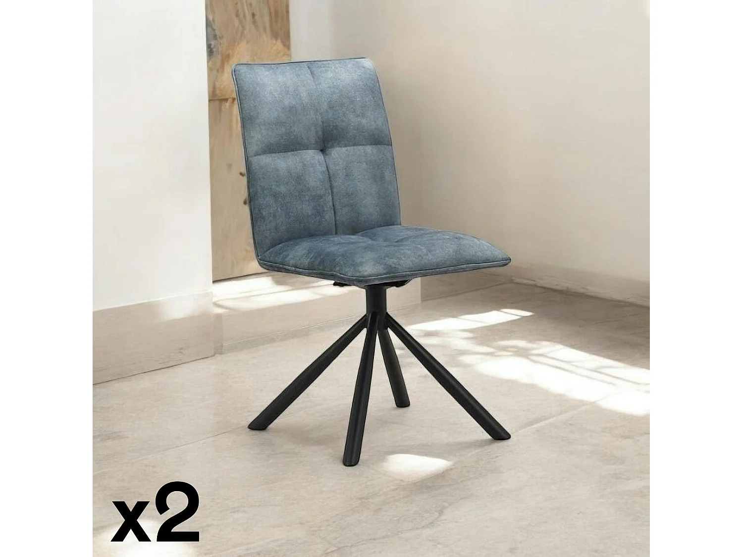 Chaise rotative tissu bleu pétrole (lot de 2) IENA