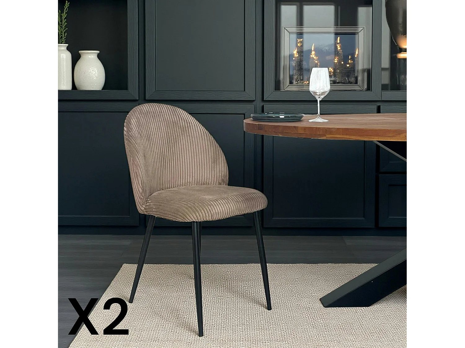 Chaise en tissu côtelé taupe (lot de 2) IENA