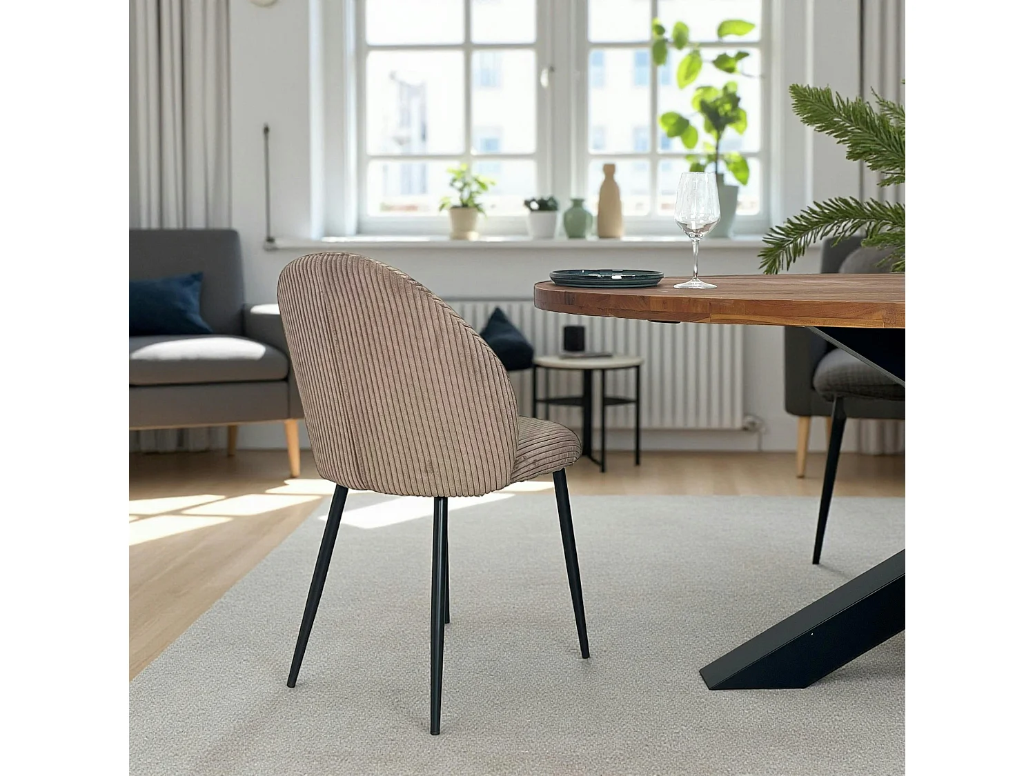 Chaise en tissu côtelé taupe (lot de 2) IENA