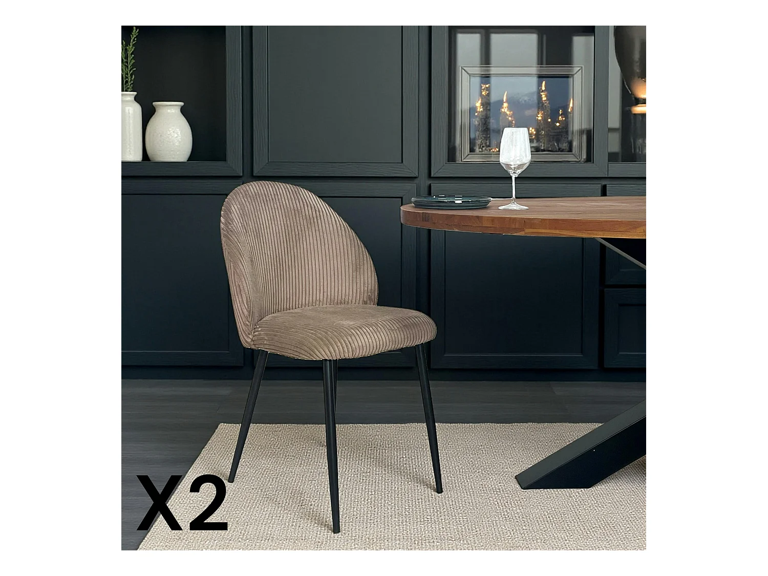 Chaise en tissu côtelé taupe (lot de 2) IENA