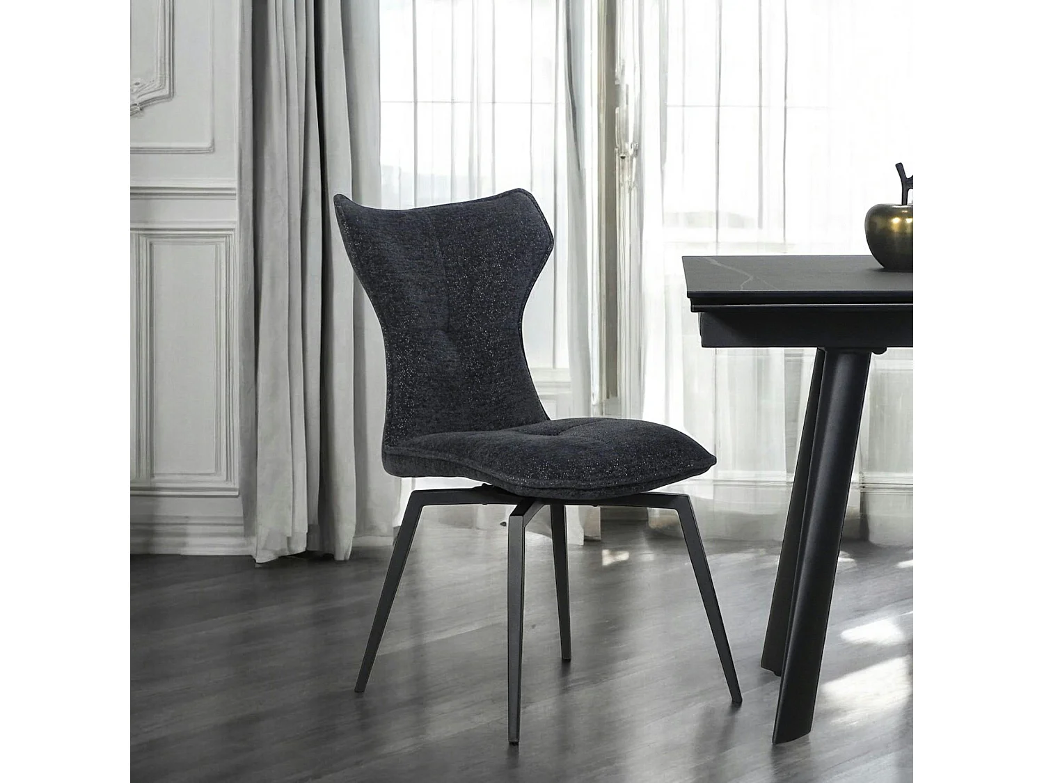 Chaise anthracite pivotante en velours avec passepoil (lot de 2) LOMBARDIE