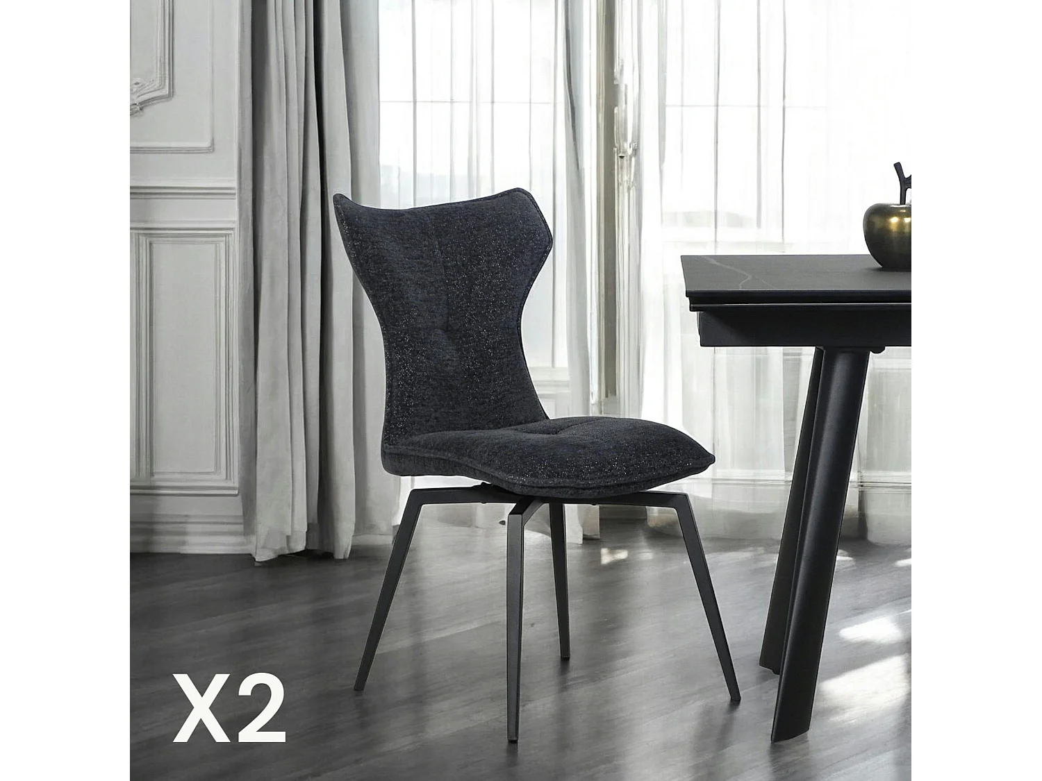 Chaise anthracite pivotante en velours avec passepoil (lot de 2) LOMBARDIE