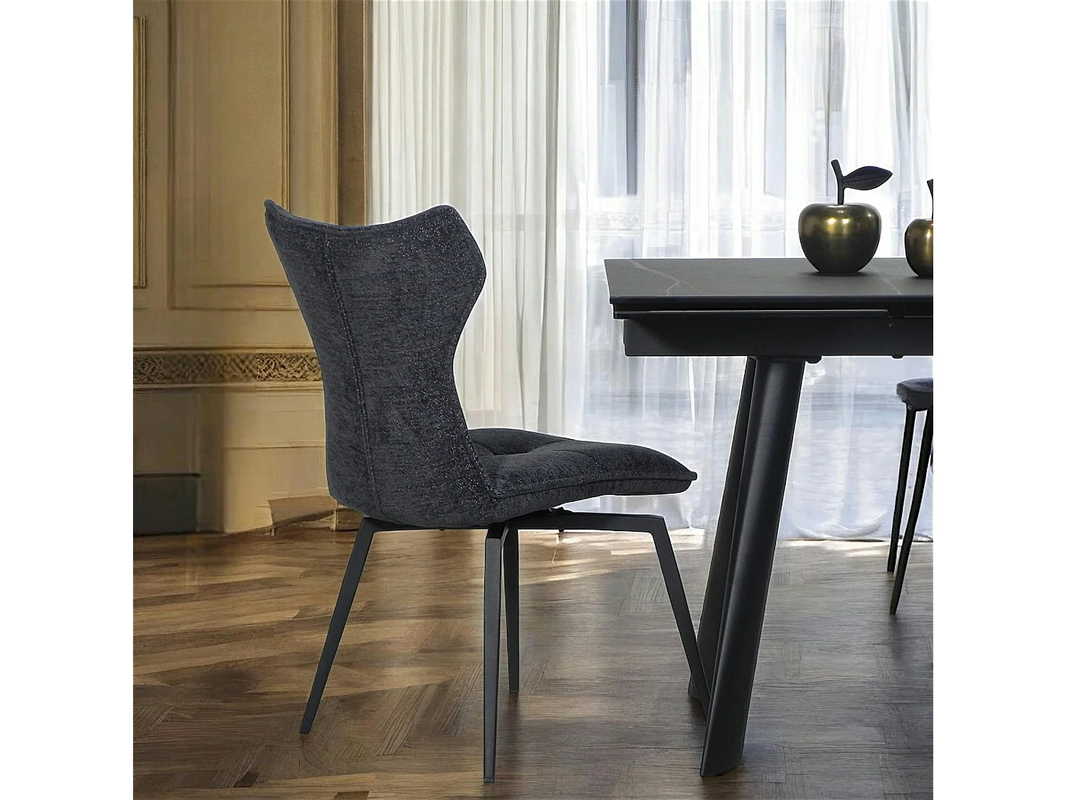 Chaise anthracite pivotante en velours avec passepoil (lot de 2) LOMBARDIE