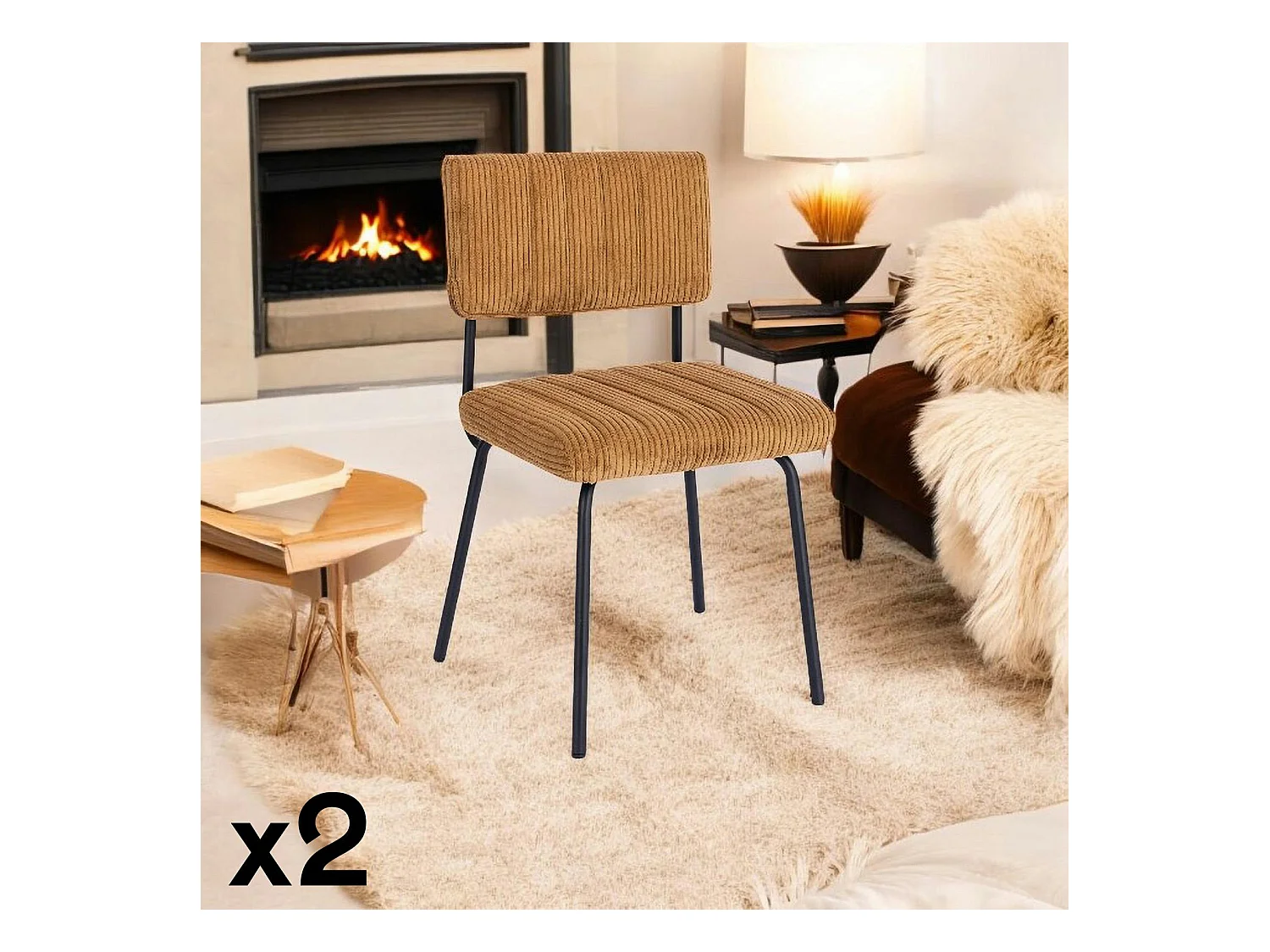 Chaise velours grosses côtes moutarde (lot de 2) IENA