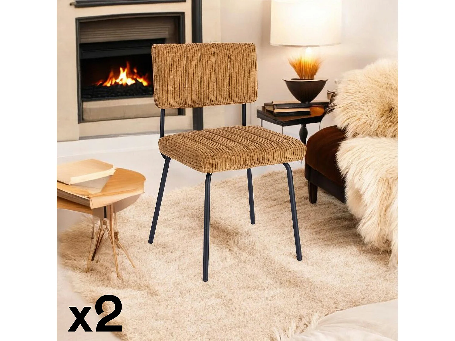 Chaise velours grosses côtes moutarde (lot de 2) IENA