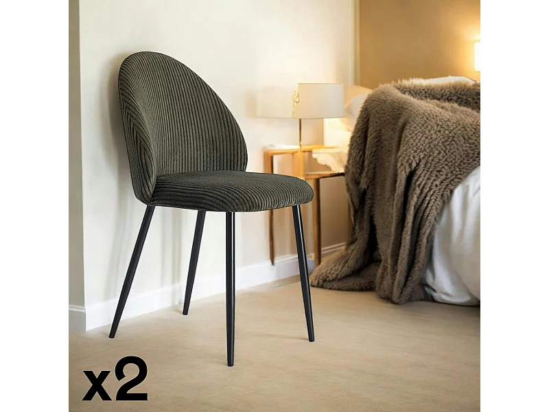 Chaise en tissu côtelé vert (lot de 2) IENA