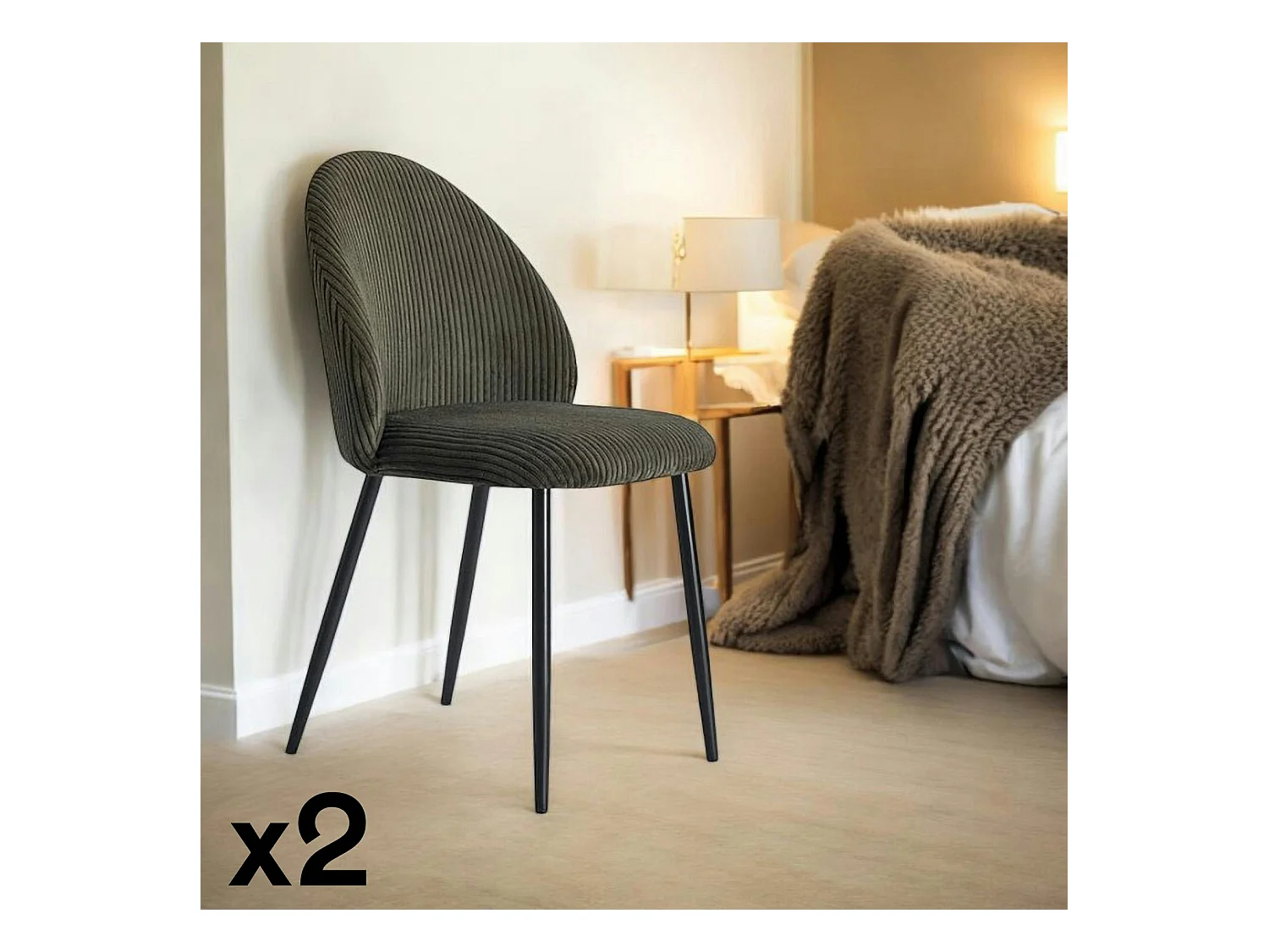 Chaise en tissu côtelé vert (lot de 2) IENA