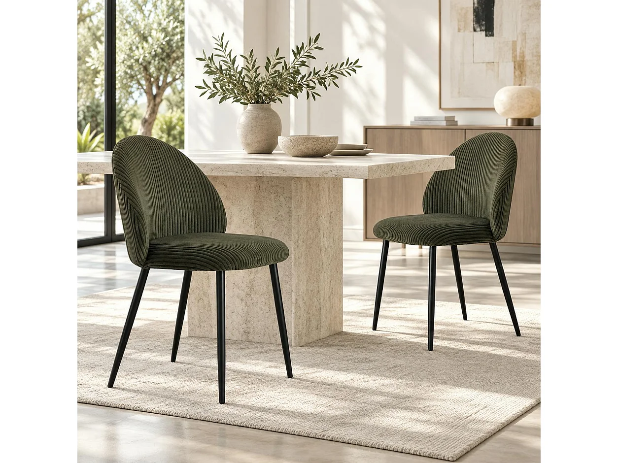Chaise en tissu côtelé vert (lot de 2) IENA