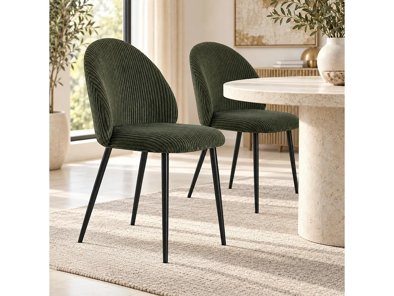 Chaise en tissu côtelé vert (lot de 2) IENA