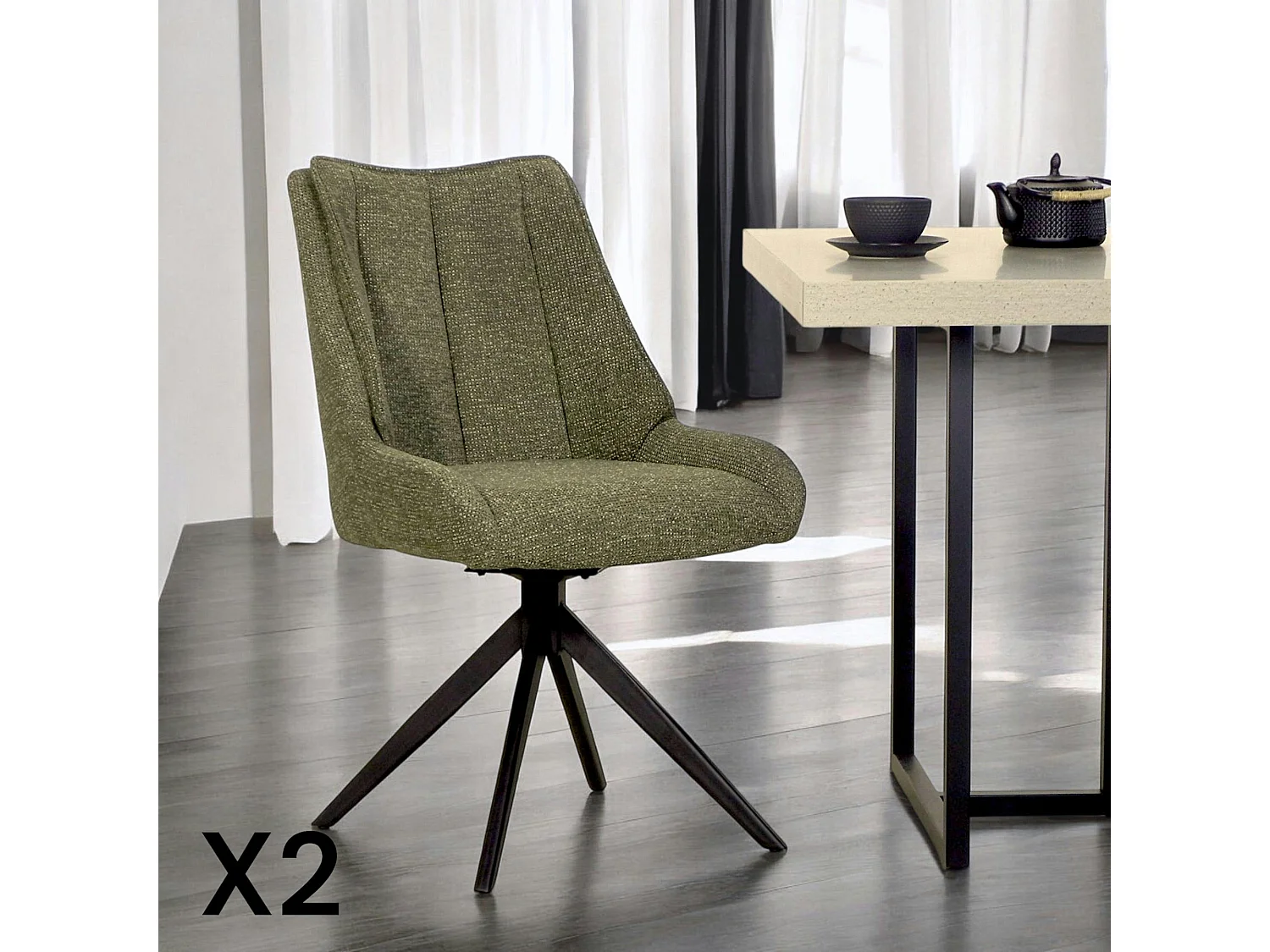Chaise vert foncé pivotante en velours texturé (lot de 2) IENA