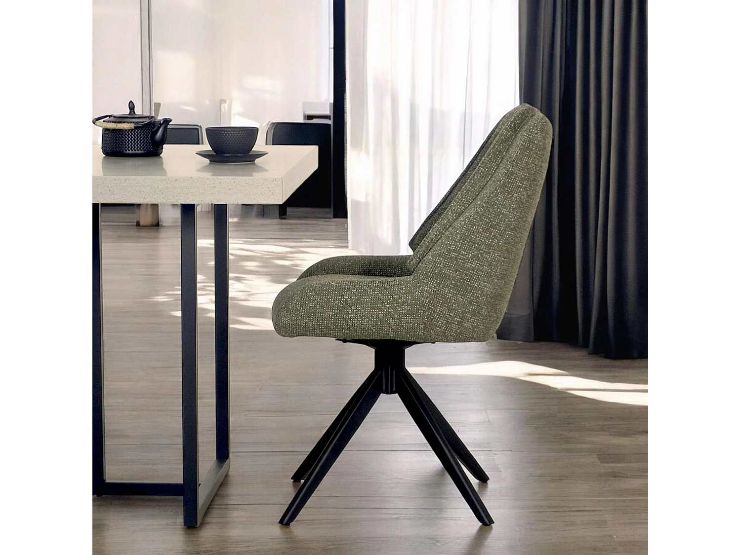 Chaise vert foncé pivotante en velours texturé (lot de 2) IENA