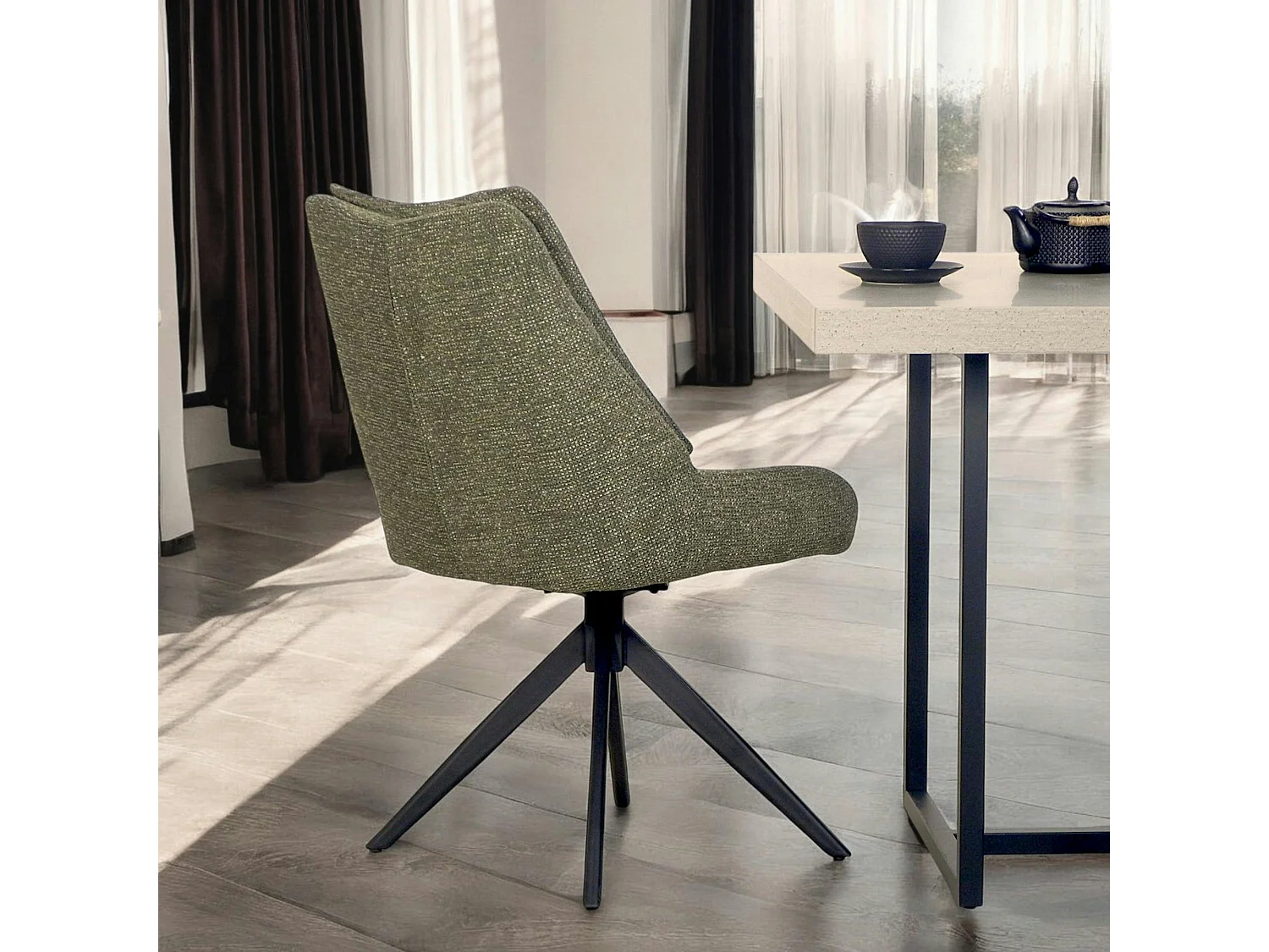 Chaise vert foncé pivotante en velours texturé (lot de 2) IENA