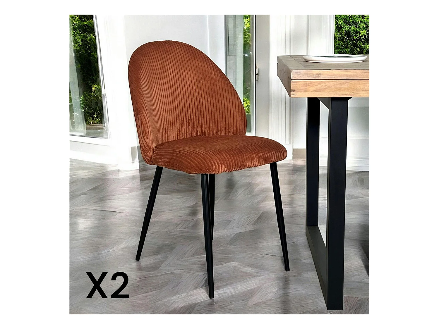 Chaise en tissu côtelé rouille (lot de 2) IENA