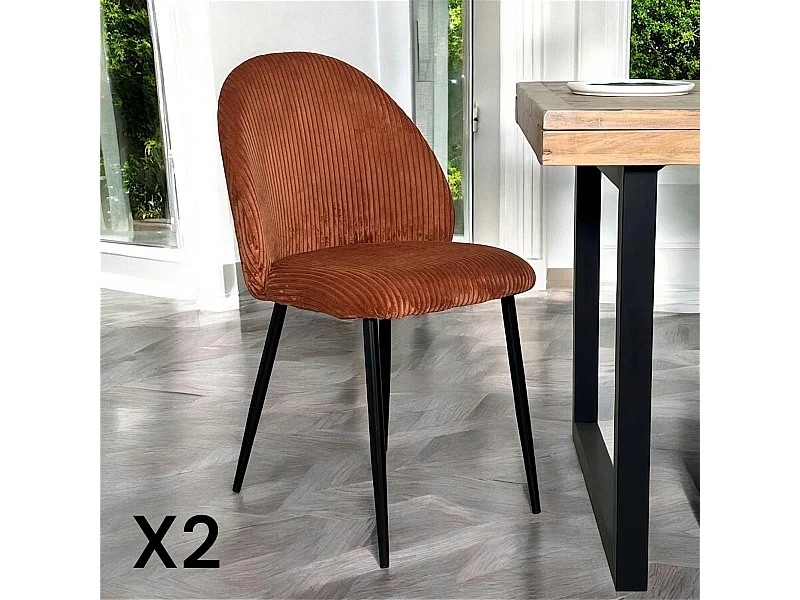 Chaise en tissu côtelé rouille (lot de 2) IENA