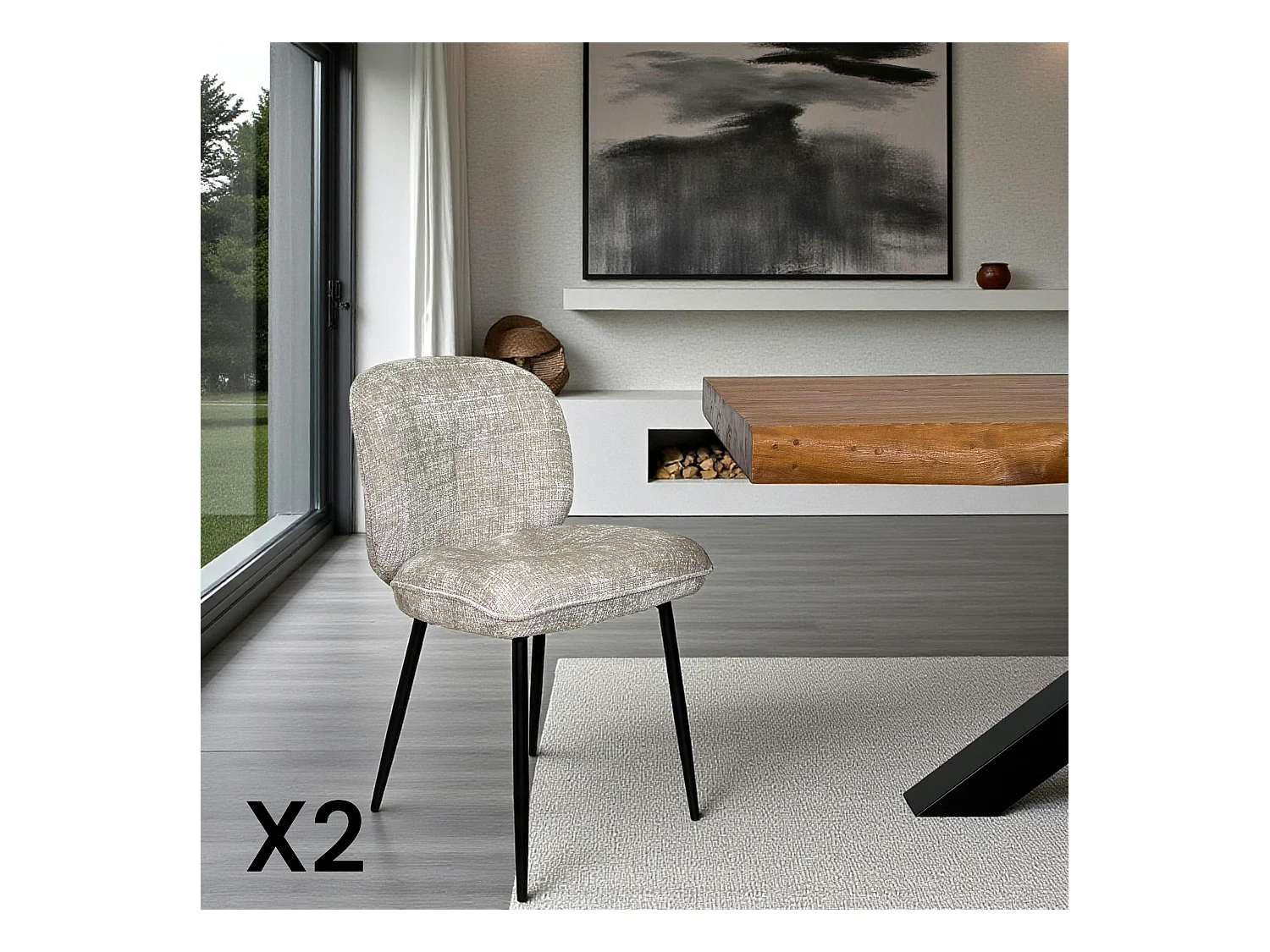 Chaise cosy en tissu beige (lot de 2) IENA