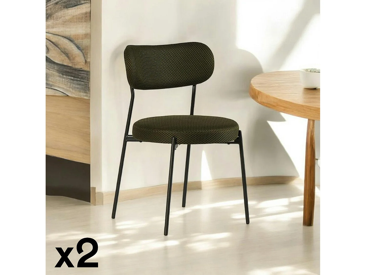 Chaise en tissu résille matelassée vert (lot de 2) IENA