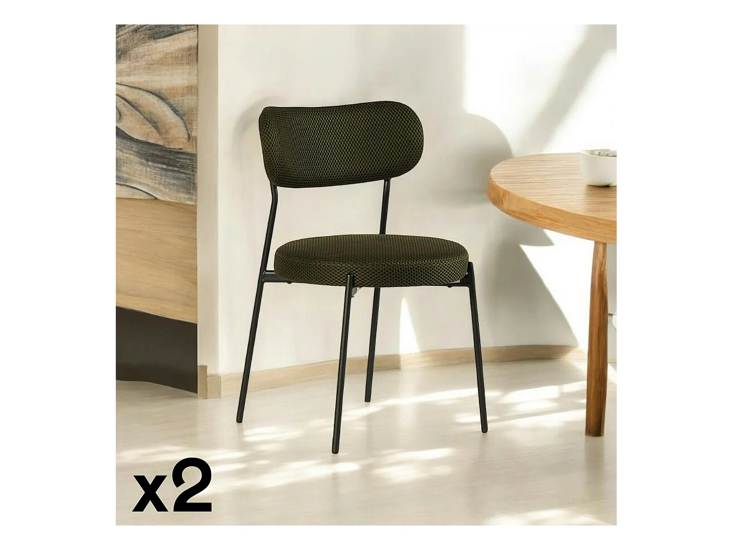 Chaise en tissu résille matelassée vert (lot de 2) IENA