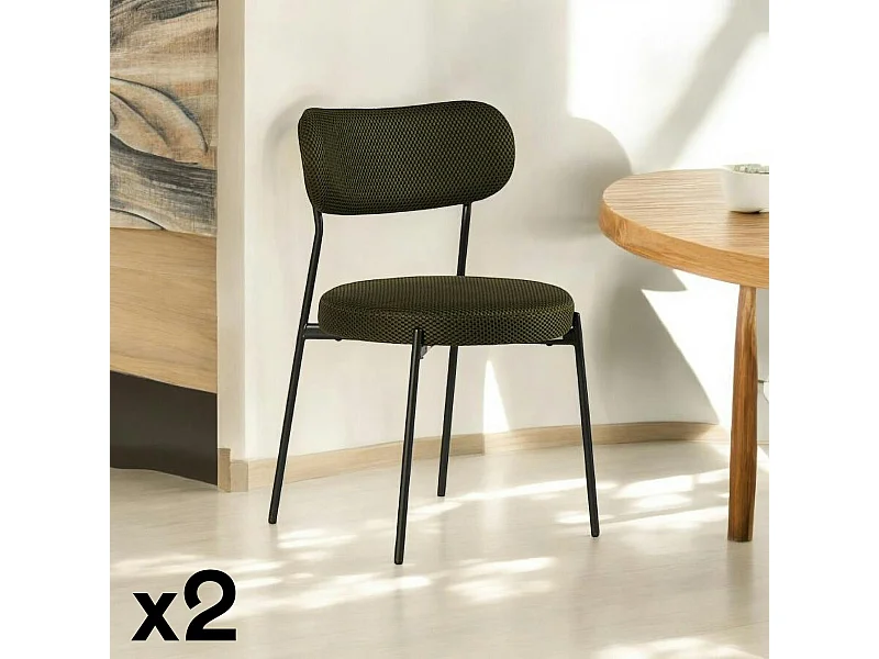 Chaise en tissu résille matelassée vert (lot de 2) IENA