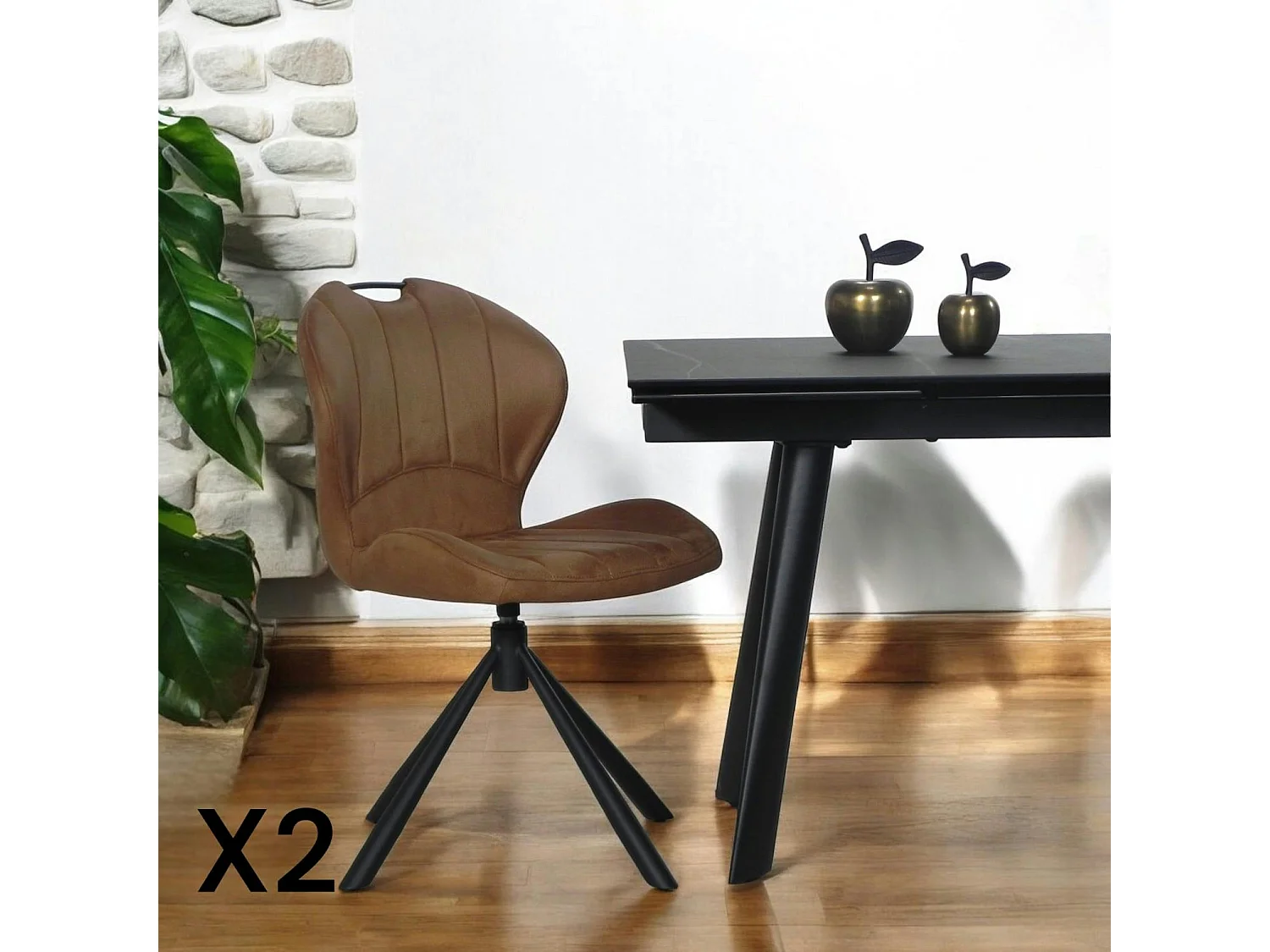 Chaise pivotante caramel avec dossier courbe, (lot de 2) LOMBARDIE