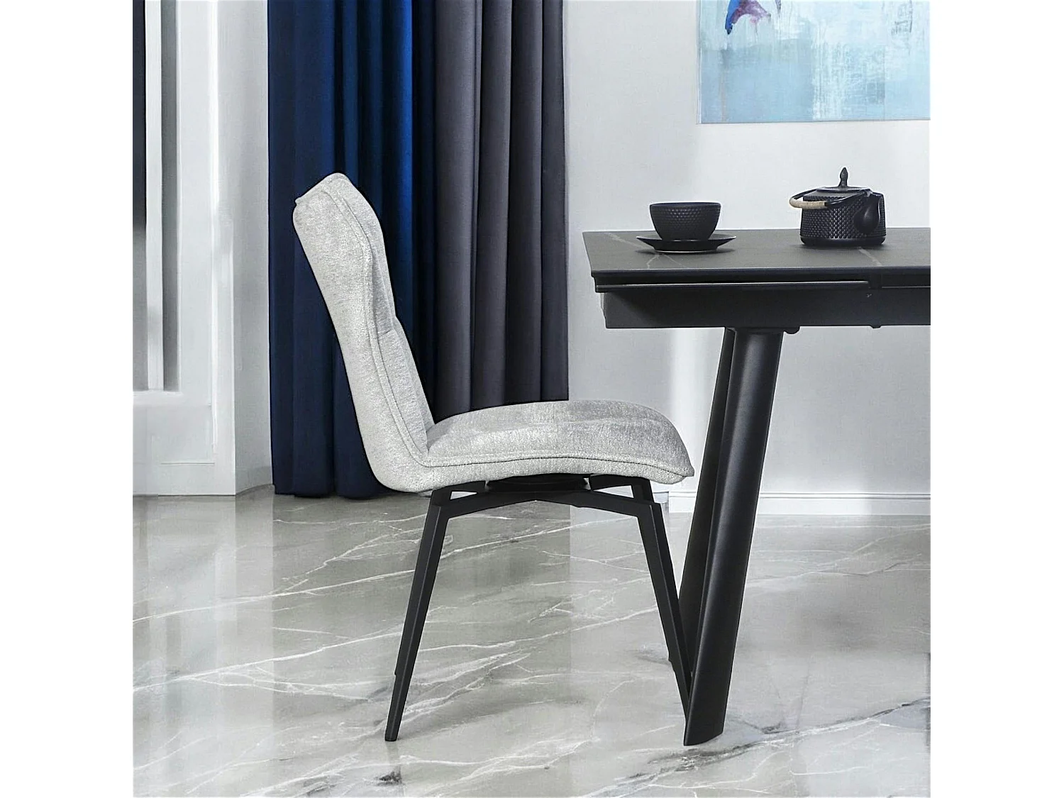 Chaise grise pivotante en velours avec passepoil (lot de 2) LOMBARDIE